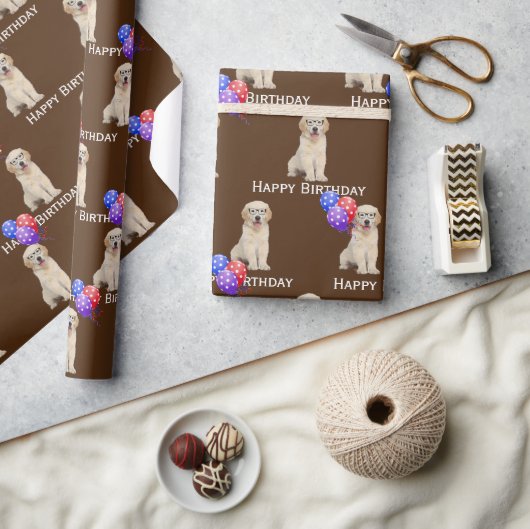 Bergdag Golden Retriever Puppy met ballonnen Cadeaupapier (Crafts)