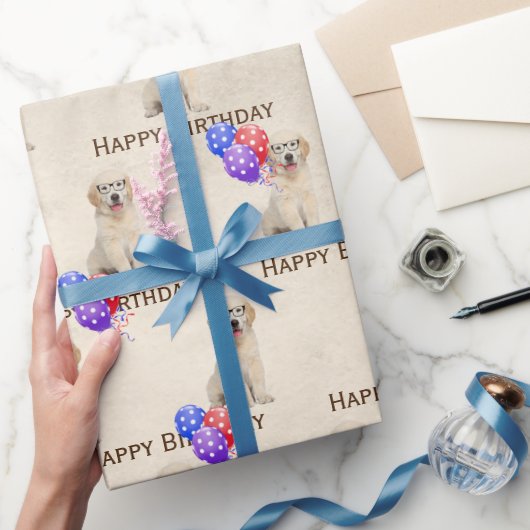 Bergdag Golden Retriever Puppy met ballonnen Cadeaupapier (Geschenken)