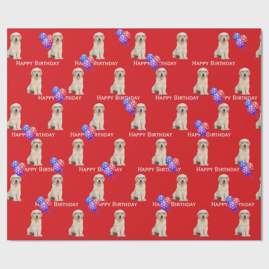 Bergdag Golden Retriever Puppy met ballonnen Cadeaupapier (Vlak)