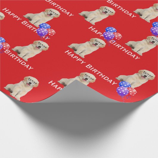 Bergdag Golden Retriever Puppy met ballonnen Cadeaupapier (Hoek)