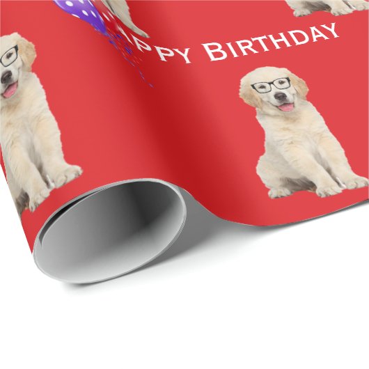 Bergdag Golden Retriever Puppy met ballonnen Cadeaupapier (Rol Hoek)
