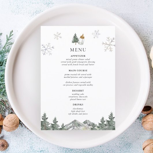 Bergden Winter Baby Shower Menu Kaarten