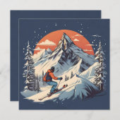  bergdennen skiën "oranje zonsondergang feestdagenkaart (Voorkant / Achterkant)