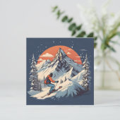  bergdennen skiën "oranje zonsondergang feestdagenkaart (Staand voorkant)