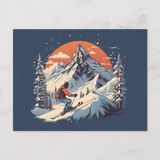  Bergdennen Skiën sinaasappel Zonsondergang Briefkaart (Voorkant)