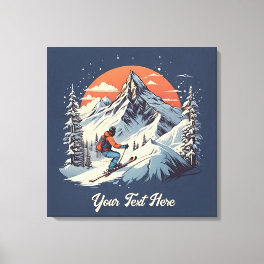 Bergdennen Skiën sinaasappel Zonsondergang Canvas Afdruk (Voorkant)