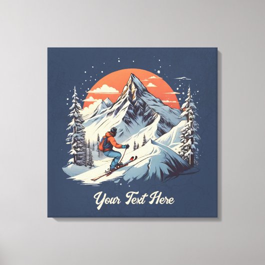  Bergdennen Skiën sinaasappel Zonsondergang Canvas Afdruk (Voorkant)