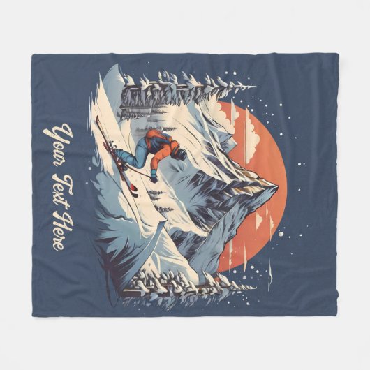  Bergdennen Skiën sinaasappel Zonsondergang Fleece Deken (Voorkant (Horizontaal))