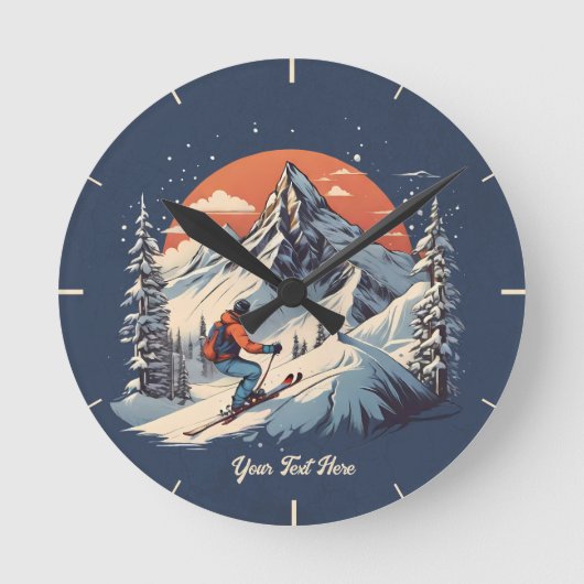  Bergdennen Skiën sinaasappel Zonsondergang Ronde Klok (Voorkant)