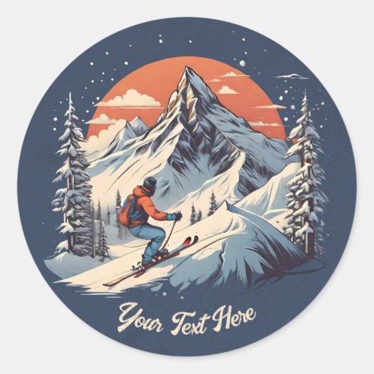  Bergdennen Skiën sinaasappel Zonsondergang Ronde Sticker (Voorkant)