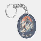 Bergdennen Skiën sinaasappel Zonsondergang Sleutelhanger (Voorkant Links)