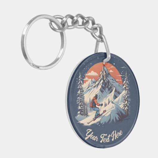  Bergdennen Skiën sinaasappel Zonsondergang Sleutelhanger (Voorkant Links)