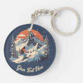 Bergdennen Skiën sinaasappel Zonsondergang Sleutelhanger (Achterkant)