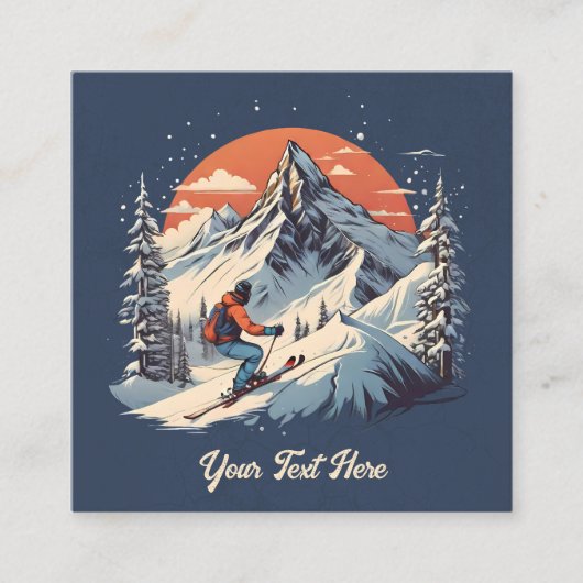  Bergdennen Skiën sinaasappel Zonsondergang Vierkante Visitekaartje (Voorkant)