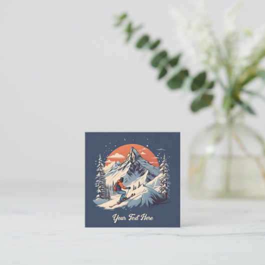  Bergdennen Skiën sinaasappel Zonsondergang Vierkante Visitekaartje (Staand voorkant)