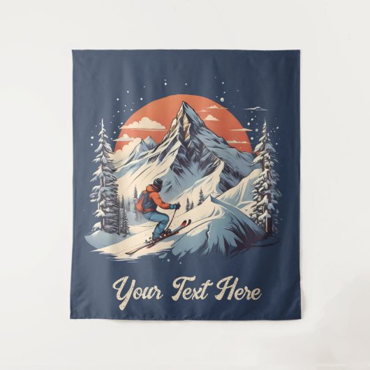  Bergdennen Skiën sinaasappel Zonsondergang Wandkleed (Voorkant)