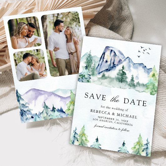 Bergdennenbomen Bos Fotocollage Bruiloft Save The Date
