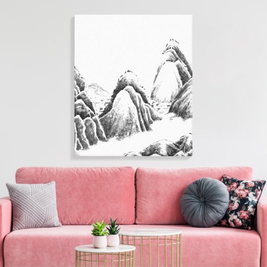 Bergdorp - Inkt Canvas Afdruk (Insitu (Woonkamer))