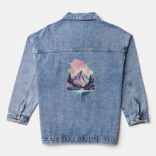 Bergen 11 waterval, cadeau, heuvels, zon denim jacket (Achterkant)