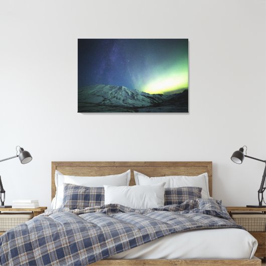 Bergen | Aurora Borealis & Milky Way Alaska Canvas Afdruk (Insitu (Slaapkamer))