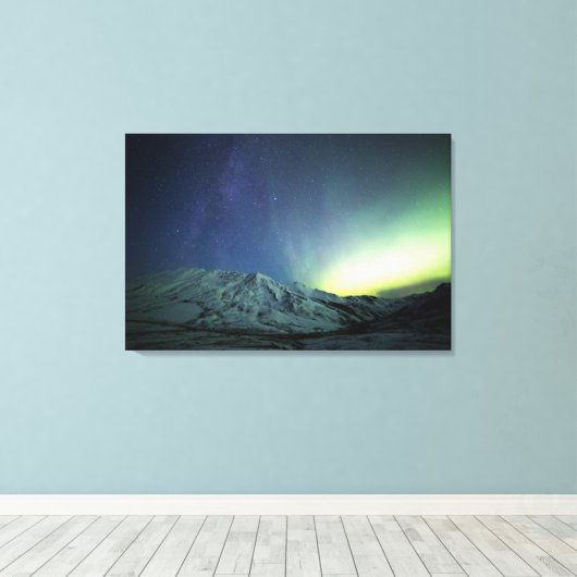 Bergen | Aurora Borealis & Milky Way Alaska Canvas Afdruk (Insitu (Houten vloer))