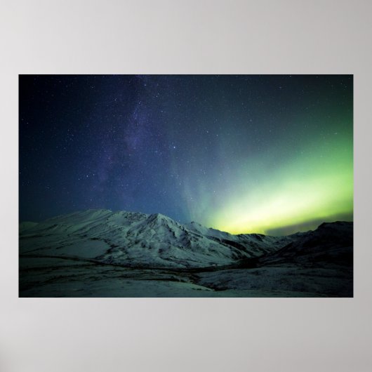 Bergen | Aurora Borealis & Milky Way Alaska Poster (Voorkant)
