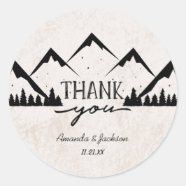 Bergen avontuur begint Monogram bruiloft Ronde Sticker