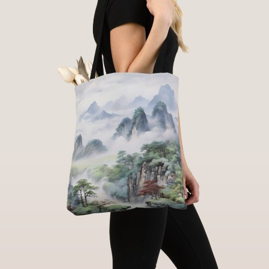 Bergen Aziatische schilderkunst Tote Bag (Dichtbij)