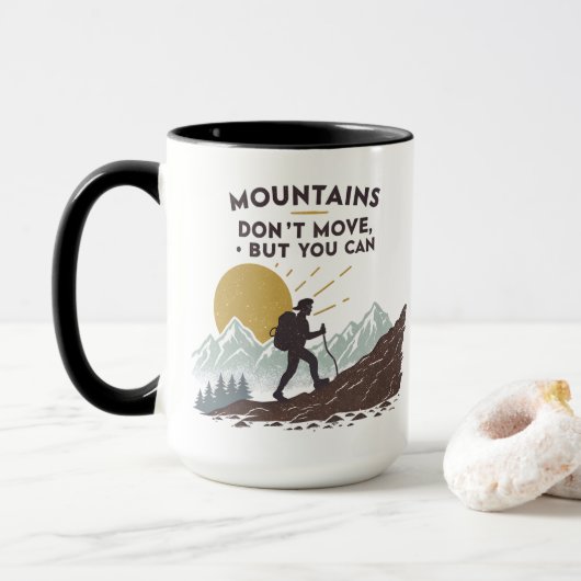 Bergen bewegen niet, maar dat kan wel mok (Met donut)