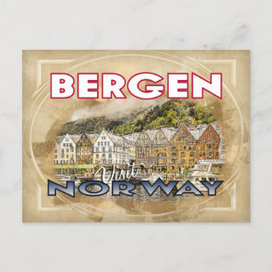 Bergen, bezoek Noorwegen Briefkaart