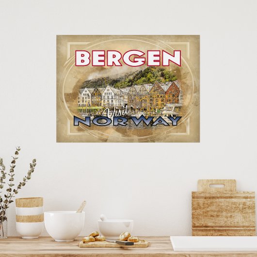 Bergen, bezoek Noorwegen Poster (Keuken)