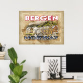 Bergen, bezoek Noorwegen Poster (Thuiskantoor)