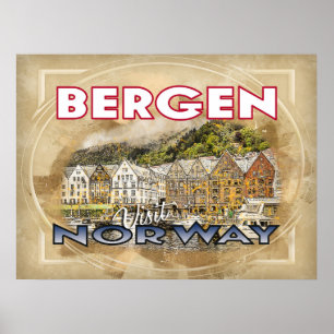 Bergen, bezoek Noorwegen Poster