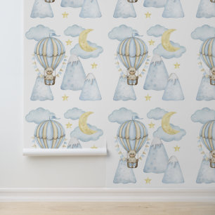 Bergen Blauwe Hete Luchtballon Beer Maanwolken Behang