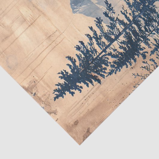 Bergen Blauwe Inkt Schilderij Chinoiserie Decoupag Tissuepapier (Detail)