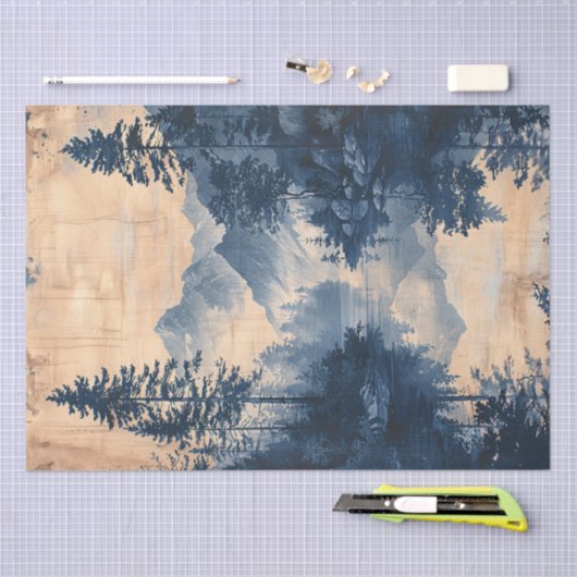 Bergen Blauwe Inkt Schilderij Chinoiserie Decoupag Tissuepapier (Craft)