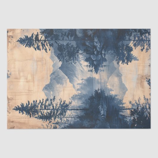 Bergen Blauwe Inkt Schilderij Chinoiserie Decoupag Tissuepapier (Voorkant)