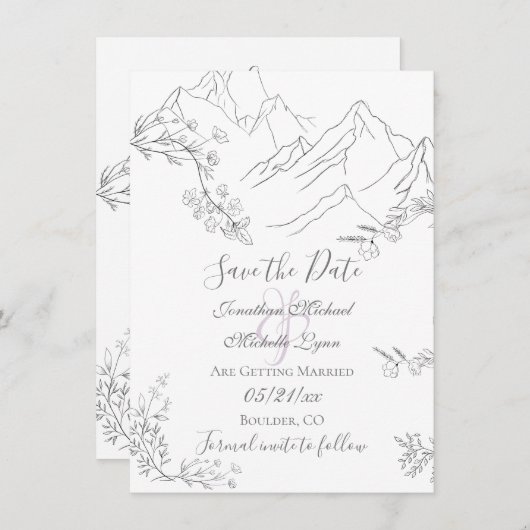 bergen, bloemen en tanden save the date (Voorkant / Achterkant)