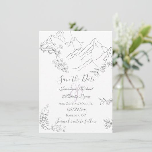  bergen, bloemen en tanden save the date (Staand voorkant)