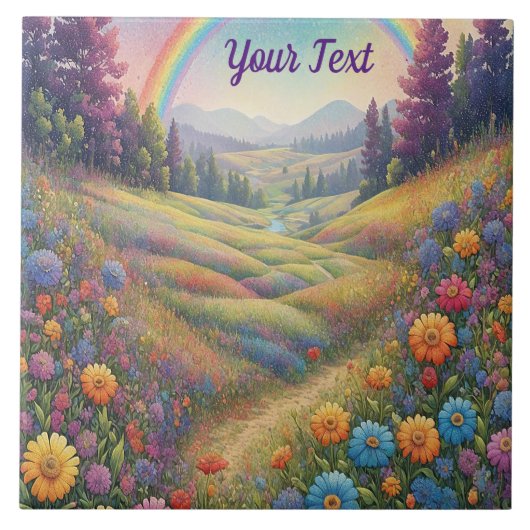 Bergen Bloemen Regenboog Tegeltje (Voorkant)