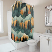 Bergen Bomen Groene en Oranje Natuur Douchegordijn (In situ)