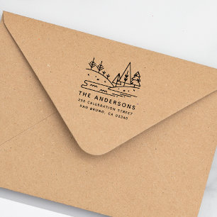 Bergen, Bomen & Lake Family Name Return Address Zelfinktende Stempel