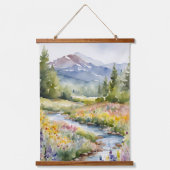 Bergen Bomen Natuur Waterverf Creek Scene Hangend Wandkleed (Voorkant)