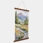 Bergen Bomen Natuur Waterverf Creek Scene Hangend Wandkleed (Gebogen)