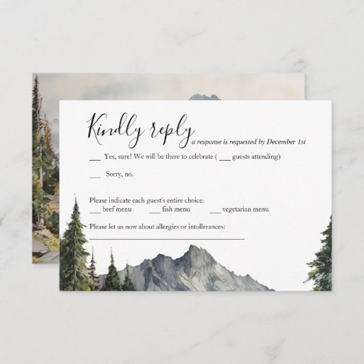 Bergen Bos Bruiloft RSVP Kaart (Voorkant / Achterkant)