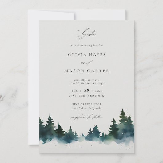 Bergen Bos Outdoor Rustiek Elegant Huwelijk Kaart (Voorkant)