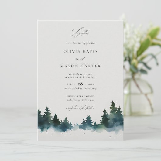 Bergen Bos Outdoor Rustiek Elegant Huwelijk Kaart (Staand voorkant)