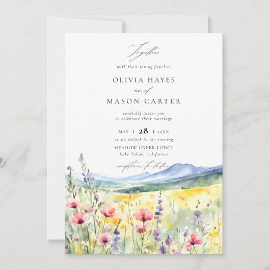 Bergen Bossen Rustic Meadow Wildflowers Wedding Kaart (Voorkant)
