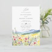 Bergen Bossen Rustic Meadow Wildflowers Wedding Kaart (Staand voorkant)