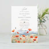 Bergen Bossen Rustieke Popppy Wildflowers Wedding Kaart (Staand voorkant)
